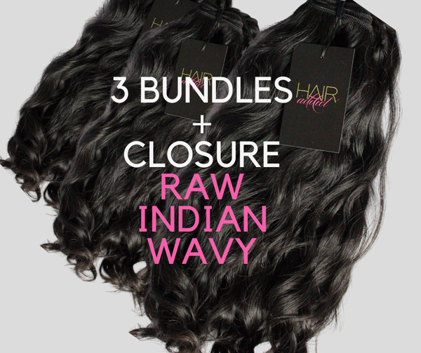 3 BUNDLES + CLOSURE RAW INDIAN WAVY HAIR ADDICT ONLINE
