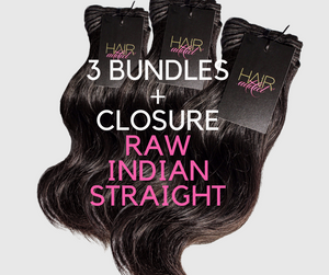 3 BUNDLES + CLOSURE RAW INDIAN STRAIGHT