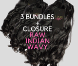 3 BUNDLES + CLOSURE RAW INDIAN WAVY